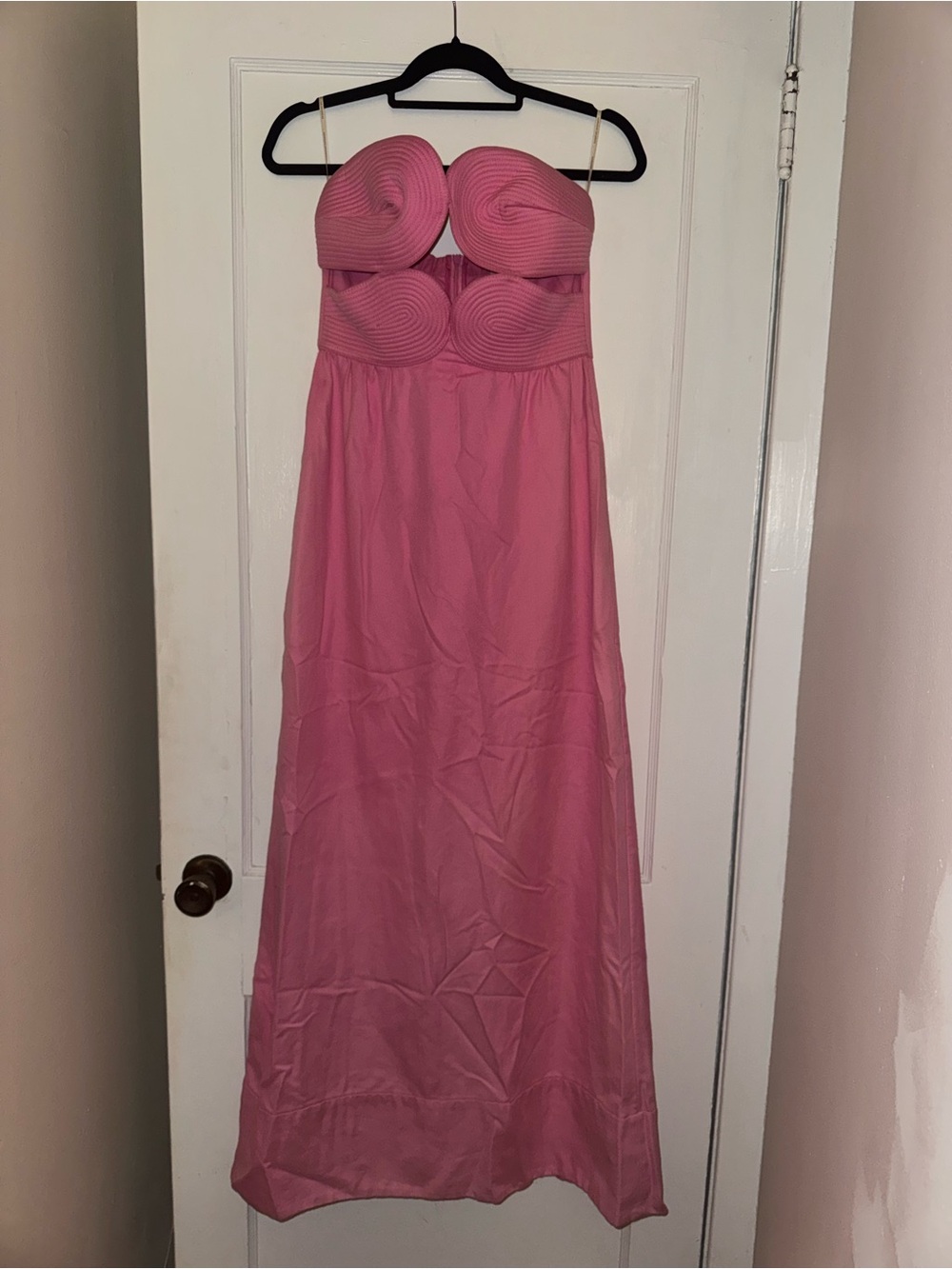Adriana Degreas Strapless Pink Maxi Dress with Sculpted Bodice